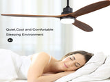 60 Inch Ceiling Fan With Lights 3 Solid Wood Fan Blade Noiseless Reversible Motor Remote Control W882P212625