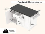 White Kitchen Island Cart with 4 Drawers & 2 Cabinets, 5 Universal Casters with Brakes 15467944