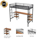 ZNTS Twin-size Loft Bed with Table & Shelves/ Heavy-duty Sturdy Metal/ Built-in Table & Shelves/ Noise 61373165