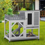 ZNTS Large Rabbit Hutch, Wooden Bunny Cage with Casters, Fence, Trays, Water Bottle, Indoor and Outdoor W2181P146764