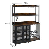 Coffee Bar Cabinet with Power Outlet, Industrial Buffet Cabinet with LED Strip and Glass Holder, W1705P179846