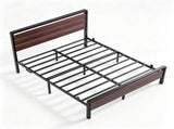 Full Size Metal Wood Platform Bed Frame, 3-Panel Reddish Brown Wood Grain Headboard with LED Light & 84757883