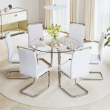 ZNTS Modern minimalist style circular transparent tempered glass table, tempered glass tabletop, silver W1151138074