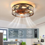 (Amazon No Listing)Caged Ceiling Fans with Lights Black, 20 inch Flush Mount Ceiling Fan Light, W1340103794