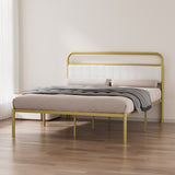Metal Steel Platform Bed Frame with Upholstered Headboard cushion - Gold W2992P233415