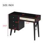39" Retro Bohemian Style Wooden Makeup Vanity Set with Charging Plug&USB Port and Stool, Dressing N733P180011B