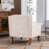 Beige Accent Chair, Living Room Chair, Footrest Chair Set with Vintage Brass Studs, Button Tufted W1170100893