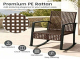3-Piece Outdoor PE Rattan Rocking Chair Conversation Set with 2-Tier Glass Coffee Table, Heavy Duty 86551624