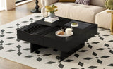 U-Can 33''Mid Century Modern Coffee Table,Unique Square Wooden Coffee Table with 3 Drawers, Tempered N724P270432B