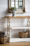 35.5" x 14" x 32" Distressed White and Natural Wood Shelf Tray, French Country Console Table W2078141936