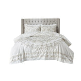 3 Piece Tufted Cotton Chenille Coverlet Set Ivory/Taupe Full/Queen B03597575
