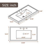 ZNTS 36" Single Bathroom Vanity Top with White Basin, 3-Faucet Holes, Ceramic, White N725P171539K