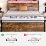 ZNTS Full Size Bed Frame with Storage Headboard and 2 Drawers, LED Lights Bed with Charging Station, 72694390