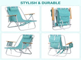 4-Position Backpack Beach Chair with Aluminum Frame, Wooden Armrests, Pillow and Pockets, Mint 57064864