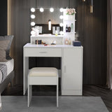 ZNTS Large Vanity Set with 10 LED Bulbs, Makeup Table with Cushioned Stool, 3 Storage Shelves 1 Drawer 1 73717191