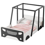 ZNTS Twin Size Car-shaped Bed with Roof,Wooden Twin Floor Bed with wheels and door Design,Montessori 07290986