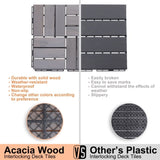 30 PCS Interlocking Deck Tiles Checker Pattern, 12" x 12" Square Light Gray Acacia Hardwood Outdoor W2391P160134