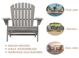 Outdoor Wooden Folding Adirondack Chair Set of 2 with Pre-Assembled BackRest, Wood Patio Chair for W2640P470154