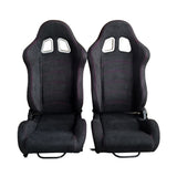A Pair of Leather Red Red Single Adjuster Double Track Racing Seats Black 77662412