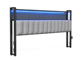 King Size Headboard with Pegboard Storage Shelf, Adjustable Upholstered Backrest, RGB LED Light 47995855