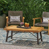 Outdoor Acacia Wood Coffee Table, Teak Finish / Rustic Metal Brown and Black, 27.25"D x 45.75"W x 62348.00