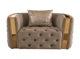 Naomi Button Tufted Chair with Velvet Fabric and Gold Accent in Taupe B00961117
