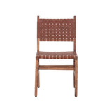 Upholstered Dining Chair Set of 2, Genuine Leather Woven Side Chair, Rustic Hardwood Frame, Brown B011P198369