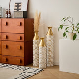 Mother's Day Gift Set - Gilded White 3D Relief Flower Metal Vase Set 24". 29". 32. 68 height W2796P277632