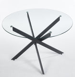 Black Dining Table with cross metal leg and glass,Modern Space Saving Kitchen Table for Living W234P311860