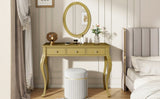 Luxury Makeup Vanity Desk with Oval Mirror, 3-Drawer Dressing Table for Jewelry Storage, Elegant N844P292481G