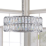 Modern Crystal Drum Chandelier, 6-Light Pendant Lighting Fixture with Silver Metal Frame for Living W1340P189448