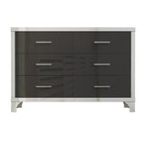 Elegant High Gloss Dresser with Metal Handle,Mirrored Storage Cabinet with 6 Drawers for N733P205355B