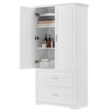 ZNTS Tall Bathroom Storage Cabinet, Cabinet with Two Doors and Drawers, Adjustable Shelf, MDF Board, WF310828AAK