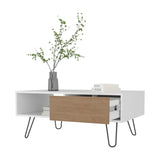 ZNTS Gramling Coffee Table with a Drawer and Hairpin Legs, White + Natural Oak B128P263712