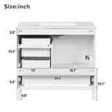 36" White Bathroom Vanity with Solid Pine Frame, 1 Soft Close Door and 3 Drawers , Modern Storage N729P211167K