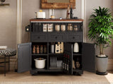 K&K 46.5'' Farmhouse Kitchen Island with Drape of Beads, Power Outlet, Rolling Kitchen Cart on N707P254872B