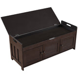 Storage Bench with 3 Shutter-shaped Doors, Shoe Bench with Removable Cushion and Hidden Storage 58461995