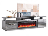 Silver Fireplace TV Stand, 177.8*35*60.5cm, Particle Board with Mirror Paper Veneer, Double Door, 20709982
