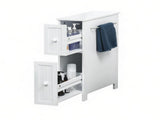 White Slim Bathroom Cabinet Freestanding Storage with Toilet Paper Holder 2 Drawers Side Towel Rack 19679827