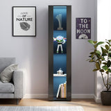 Black side cabinet with aluminum strip lamp,With large storage space W33140088