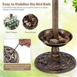 Bronze Standing Pedestal Birdbath and Feeder Combo with Solar Powered Lamp 91073086