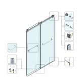 60*76" Frameless Double Sliding Shower Door, Double Shower Door, 3/8 SGCC Tempered Glass, 72537854