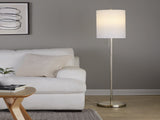 Bounty 62" Contemporary Metal Floor Lamp in Brushed Nickel with White Textured Linen Shade B202P223983