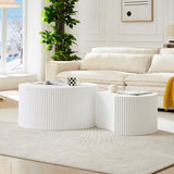 White Nesting table set of 2, Handcraft Relief MDF Coffee Table for Living Room/Office/Leisure Area W876P271185