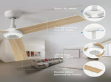 52 inch Modern Ceiling Fan with Lights,Remote Control, 3 Plywood Blades,6-Speed,Dimmable, Noiseless 98103013