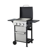 ZNTS 3-Burner Propane Gas BBQ Grill, SS Plancha, 36900BTU Output With Wire Enamel Cooking Grids For W2938P208388