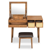 43.3" Classic Wood Makeup Vanity Set with Flip-top Mirror and Stool, Dressing Table with Three 45230271