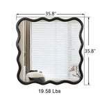 Solid Wood Wavy Square Mirror-Black 36" x 36" Modern Mirror Wall Decor for Bathroom, Bedroom, Living W1445P189617