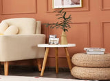 Round Side Table with Wooden Tray, Mid-Century Accent End Table with Bamboo Legs for Living Room 08772069