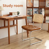 Dining Chairs Set of 2, Fauex Leather Rattan Side Accent Chairs with Chrome Legs, Modern Mid Century W2105P230515